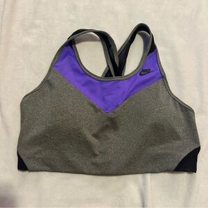 Nike Pro Dri-Fit Colorblock Training Sports Bra Purple Gray L